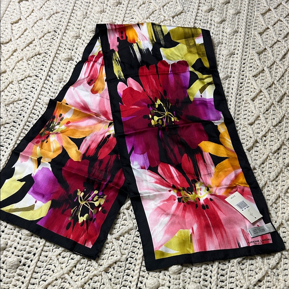 Adrienne Landau Pink and Black Silk Scarf